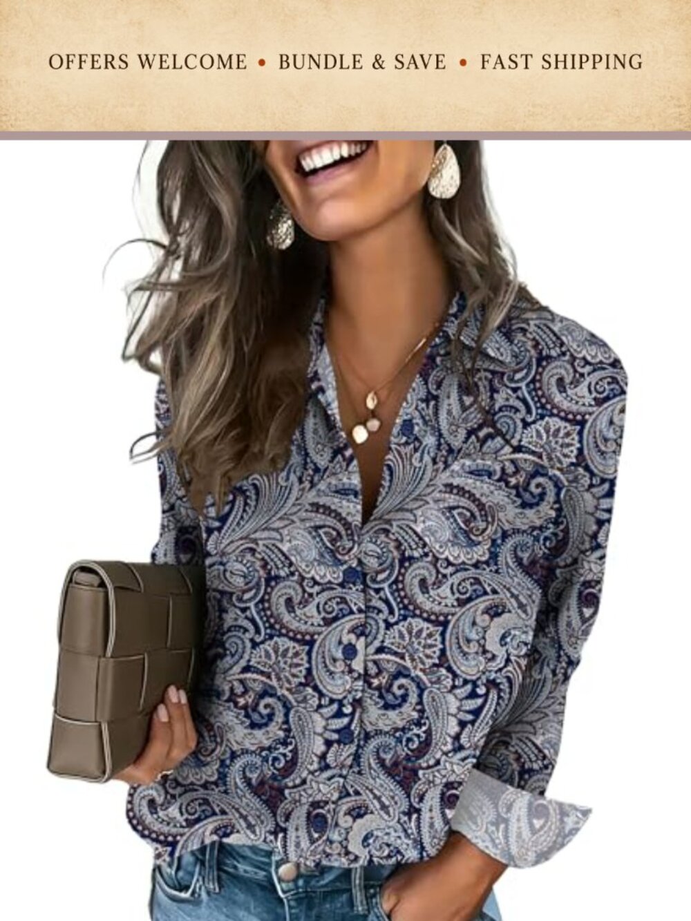 Women's Long Sleeve Button Down Blouse V-Neck Floral Casual Work Top
